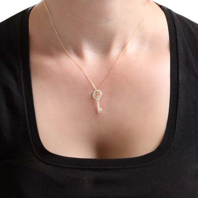 14K Gold Key of My Heart Necklace - 1