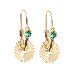 14 Ayar Altın Kalemli Yeşil Taşlı Küpe - 4