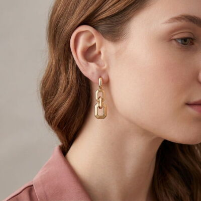 14 Ayar Altın Kalın Zincir Model Küpe - 1