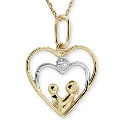 Gold Heart & Family Necklace, 14K - Nusrettaki