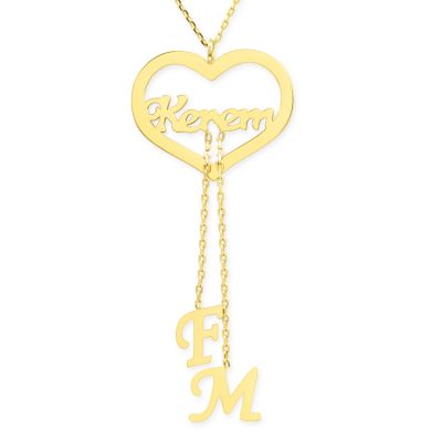 Heart & Letter Y-Necklace, 14K Gold - 1