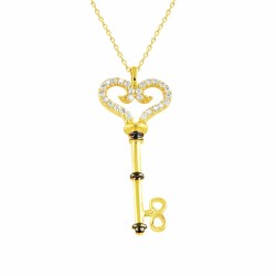 Gold Heart-Shaped Key Necklace - Nusrettaki