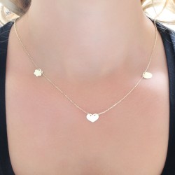 14K Gold Heart & Clover Model Necklace - Nusrettaki