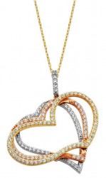 14K Tri-Color Gold Heart Necklace - Nusrettaki