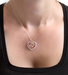 Nusrettaki - Tri-Color Gold Heart Necklace