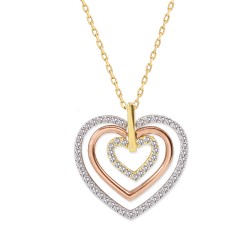 Tri-Color Gold Heart Necklace - Nusrettaki (1)