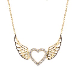 14K Gold Heart Angel Wing Necklace - Nusrettaki (1)