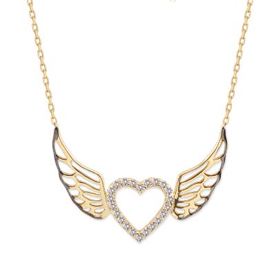 14K Gold Heart Angel Wing Necklace - 2