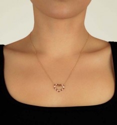 Nusrettaki - 14K Gold Heart Necklace with Red & White CZ