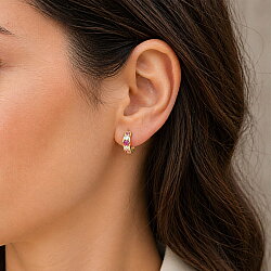 14 Ayar Altın Kırmızı Taşlı Minik Halka Küpe - Nusrettaki (1)