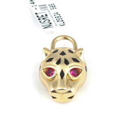 14 Ayar Altın Kırmızı Taşlı Panter Model Kolye Ucu - 3