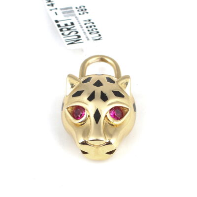 14 Ayar Altın Kırmızı Taşlı Panter Model Kolye Ucu - 3