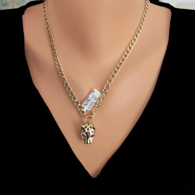 14 Ayar Altın Kırmızı Taşlı Panter Model Kolye Ucu - 2