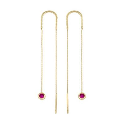 14 Ayar Altın Kırmızı Taşlı Zincir Küpe - 1