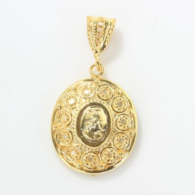 14 Ayar Altın Kraliçe Elizabeth Figürlü Madalyon Kolye Ucu - 1