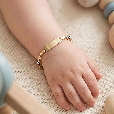 14 Ayar Altın Lacivert Göz Boncuğu Çocuk Bilekliği - 2