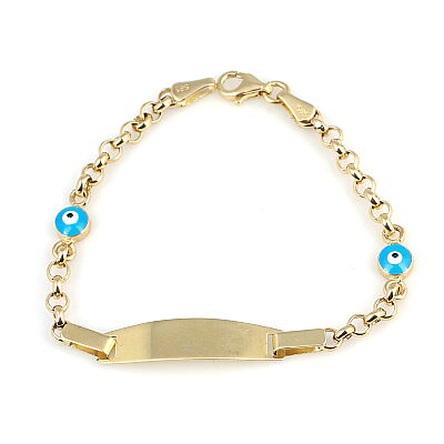 14 Ayar Altın Mavi Göz Boncuğu Çocuk Bilekliği - 1
