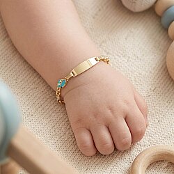 14 Ayar Altın Mavi Mineli Araba Çocuk Bilekiği - Nusrettaki (1)