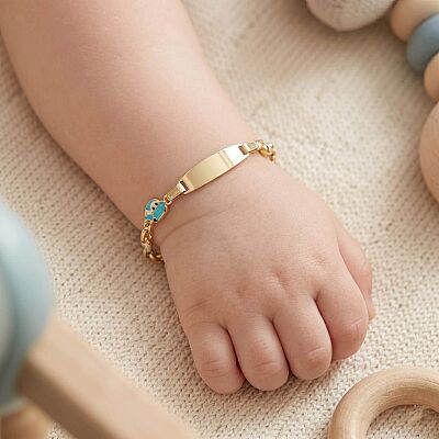 14 Ayar Altın Mavi Mineli Araba Çocuk Bilekiği - 2