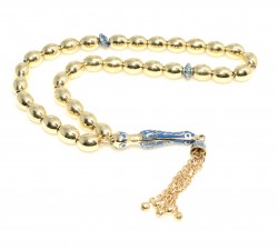 14K Gold Blue Emerald Prayer Beads - Nusrettaki