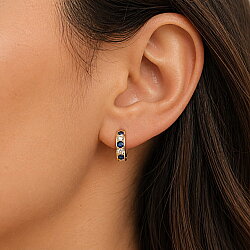 14 Ayar Altın Mavi Taşlı Minik Halka Küpe - Nusrettaki (1)