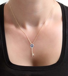 14K Gold Evil Eye & Key Necklace - Nusrettaki