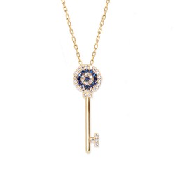 14K Gold Evil Eye & Key Necklace - Nusrettaki (1)