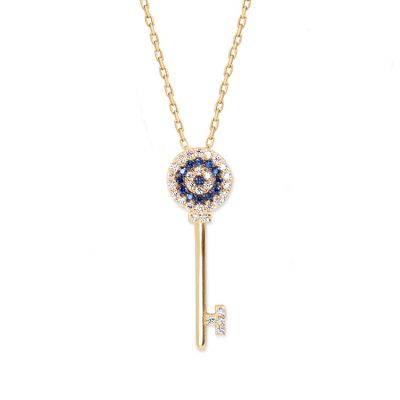 14K Gold Evil Eye & Key Necklace - 2