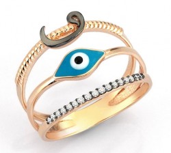 14K Gold Evil Eye & Vav Arabic Letter Design Ring - Nusrettaki