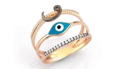 14K Gold Evil Eye & Vav Arabic Letter Design Ring - 2