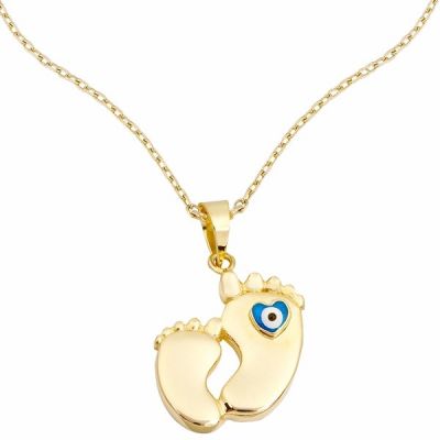 14 Ayar Altın Nazar Boncuklu Bebek Ayağı Kolye - 1