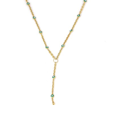 14 Ayar Altın Nazar Boncuklu Y Kolye - 2