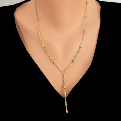 14 Ayar Altın Nazar Boncuklu Y Kolye - 1