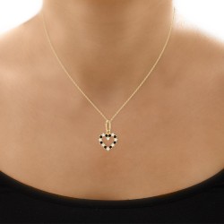 14K Gold Open Heart Necklace with Onyx - Nusrettaki