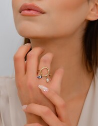 14 Ayar Altın Opal ve Göz Modeli Trend Yüzük - Thumbnail