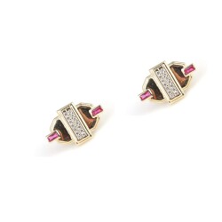 14 Ayar Altın Oval Model Dikdörtgen Baget Küpe - Nusrettaki