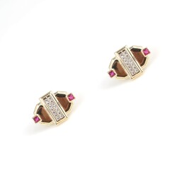 14 Ayar Altın Oval Model Kare Baget Küpe - Nusrettaki