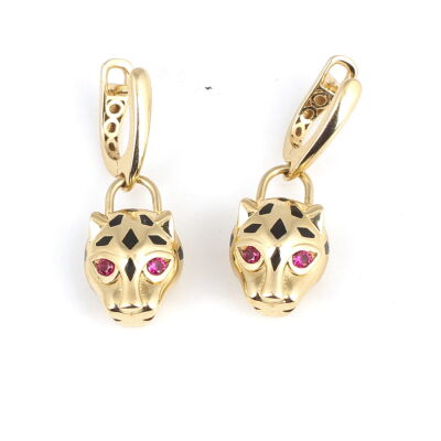 14 Ayar Altın Panter Model Küpe - 2