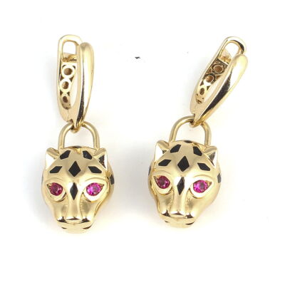 14 Ayar Altın Panter Model Küpe - 4