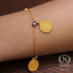 Nusrettaki - 14K Gold Coins Dangling Bracelet with Gems