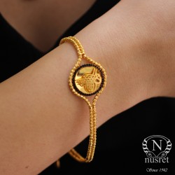 14K Gold Dorica Beaded Bracelet with Ottoman Style Coin - Nusrettaki