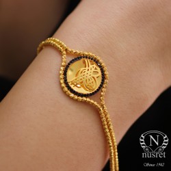 14K Gold Dorica Beaded Bracelet with Ottoman Style Coin - Nusrettaki (1)