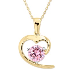 14K Gold Open Heart Necklace with Pink CZ - Nusrettaki