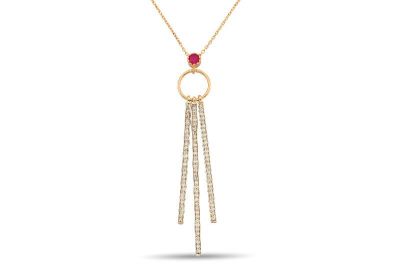 14 Ayar Altın Pembe Taşlı Tasarım Kolye - 1