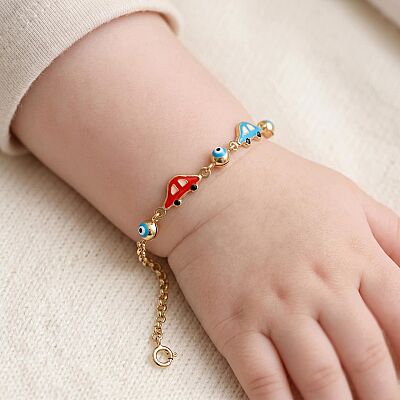 14 Ayar Altın Renkli Arabalar Model Zincir Çocuk Bilekliği - 2