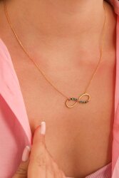 14 Ayar Altın Renkli Taşlı Sonsuzluk Kolye - Nusrettaki