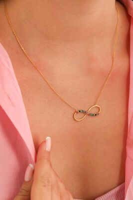 14 Ayar Altın Renkli Taşlı Sonsuzluk Kolye - 1