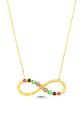 14 Ayar Altın Renkli Taşlı Sonsuzluk Kolye - 3