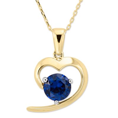 14K Gold Opened Heart Necklace with Sapphire - 2