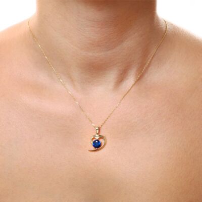14K Gold Opened Heart Necklace with Sapphire - 1